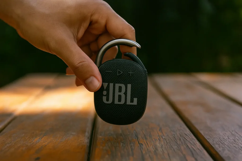 Detalhe real JBL Clip 4 alto-falante portátil