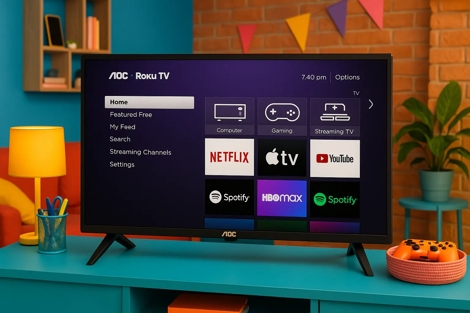 Som imersivo: 6 smart TV 32'' AOC Roku com áudio de qualidade