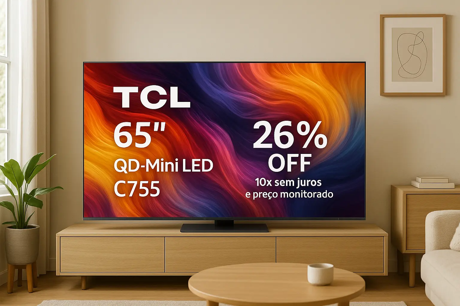TCL 65" QD-Mini LED C755 com 26% OFF na Amazon; 10x sem juros e preço monitorado