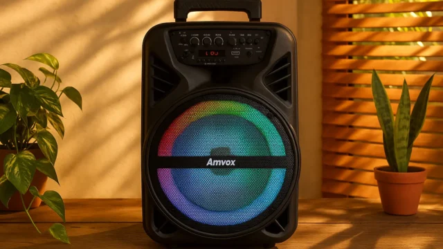 3 caixas de som Amvox prontas para viagem com bateria duradoura