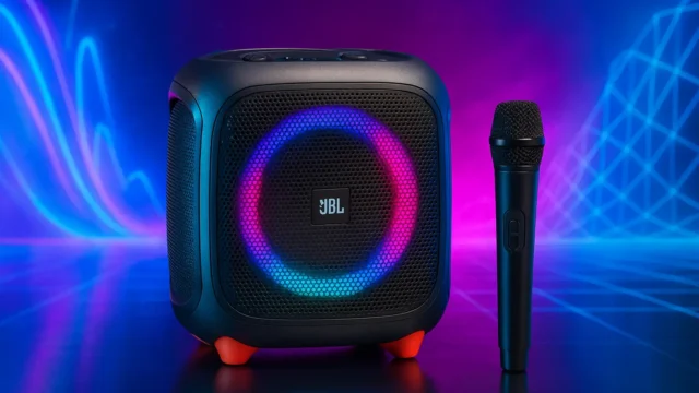 6 PartyBox Encore com microfone prontos para viagem com bateria duradoura