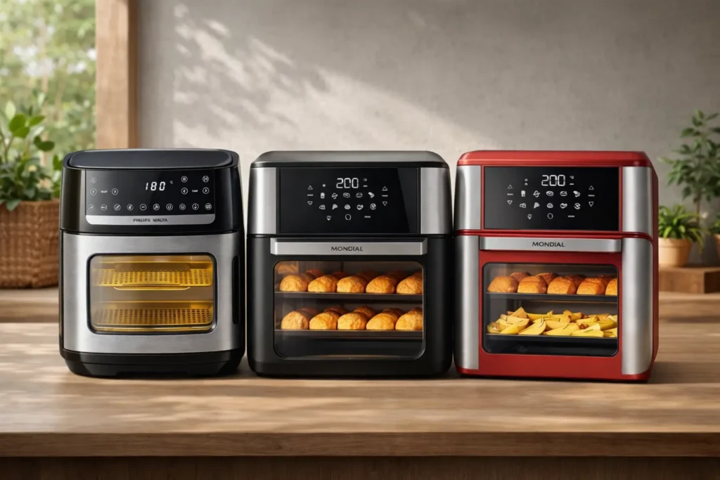 Compare 4 air fryer forno 12 litros e veja qual entrega mais espaço para porções e versatilidade no dia a dia, com funções e acessórios que fazem diferença.