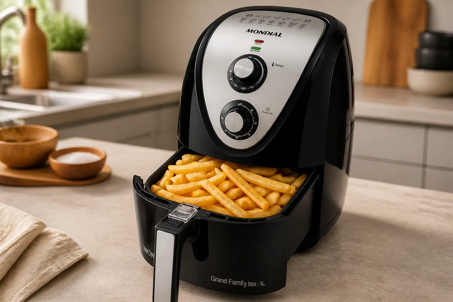 Mondial Fritadeira Sem Óleo Grand Family Inox 5L: bom para quem busca praticidade na cozinha
