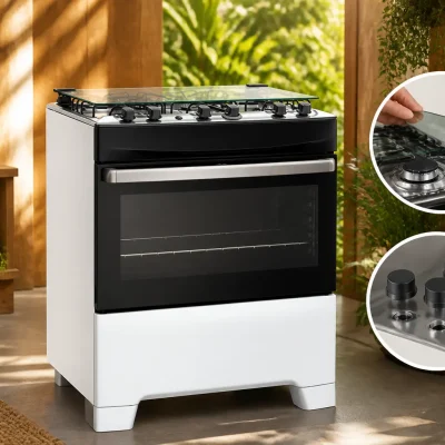 Fogão 5 Bocas Inox Branco Continental FC5IB: tecnologia Toplimpafácil e vidro removível